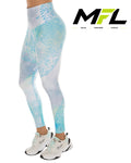 MyFitLab Arctic Serenity high-waisted compression leggings in white and aqua blue