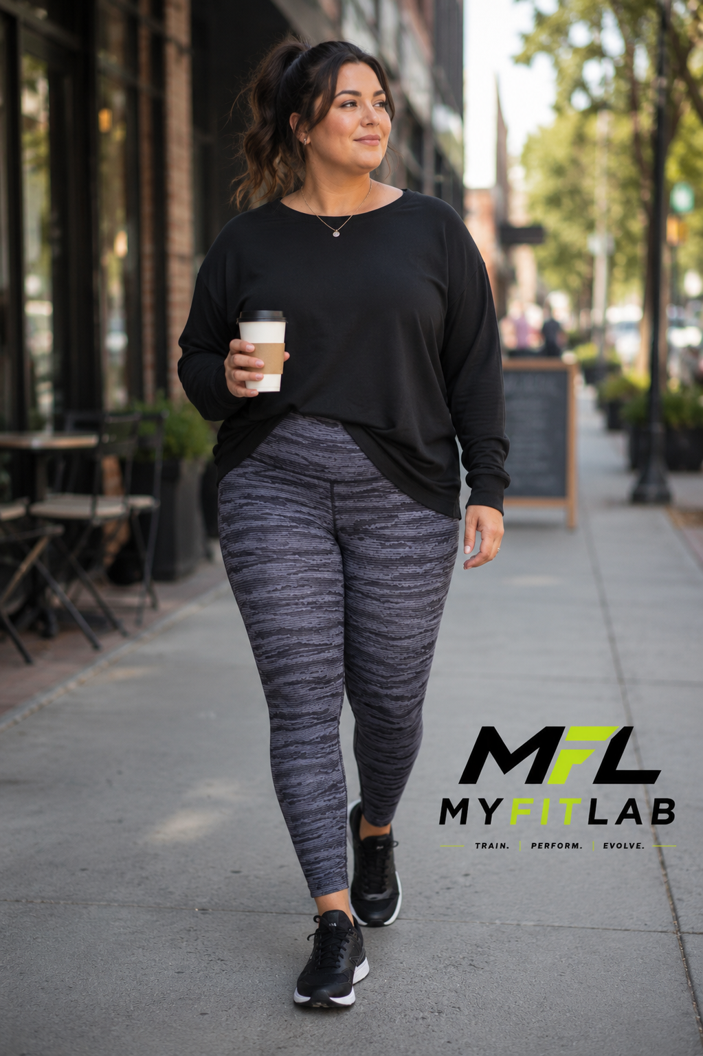 Women walking in town wearing Carbon Core Leggings 