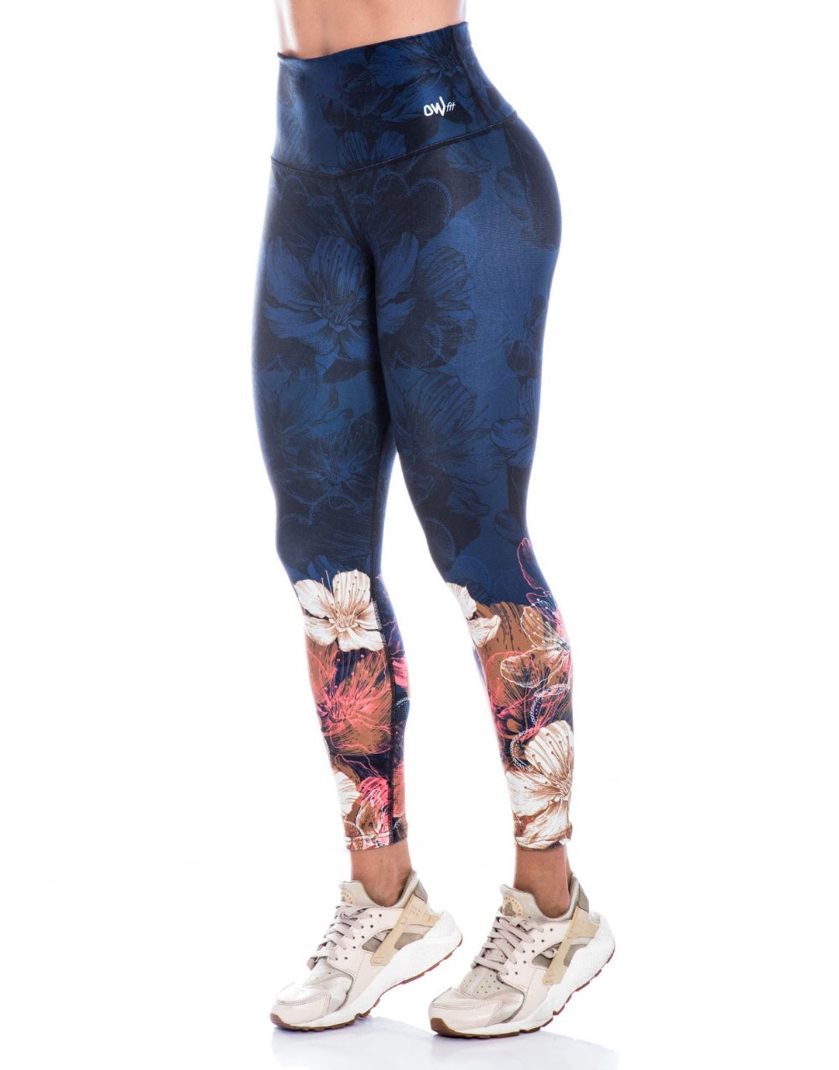 Woman wearing Moonlight Garden Leggings posing sideways 