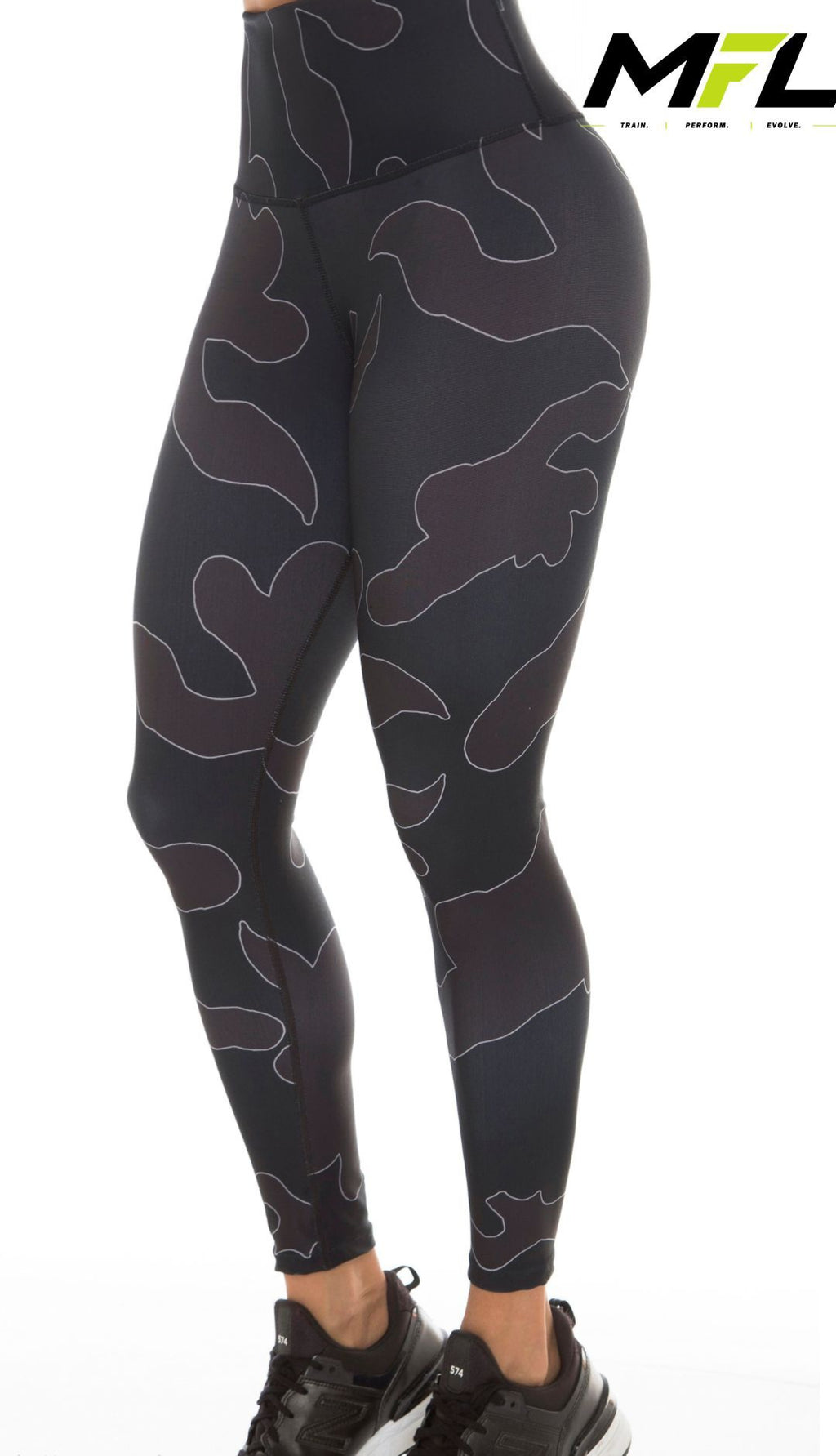 Women wearing Phantom Camo Leggings posing sideways