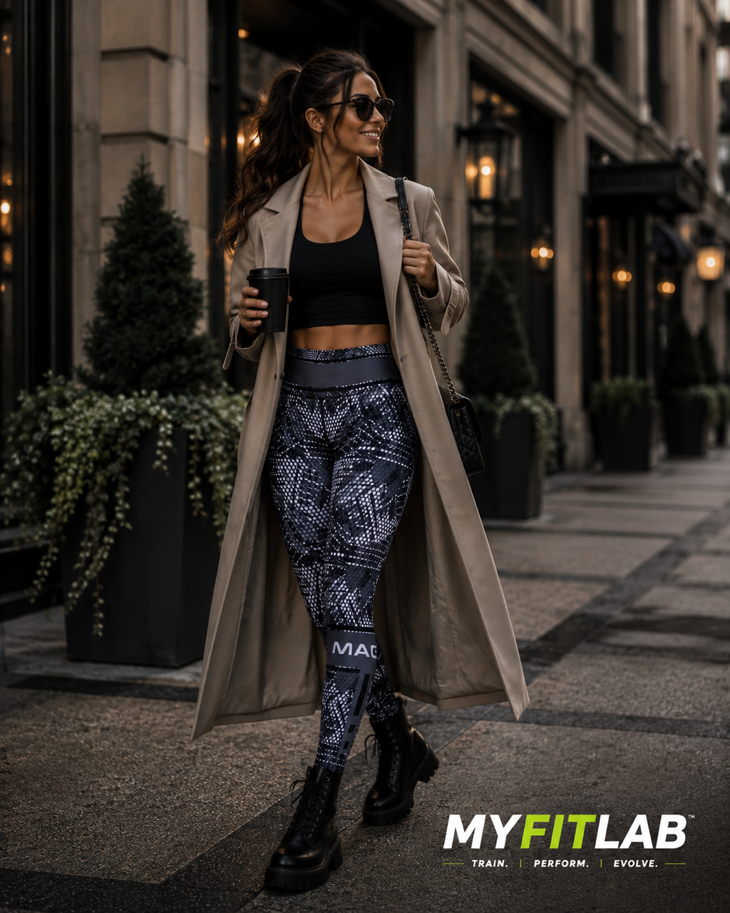 Woman wearing Titan Viper Leggings while going for a walk in town