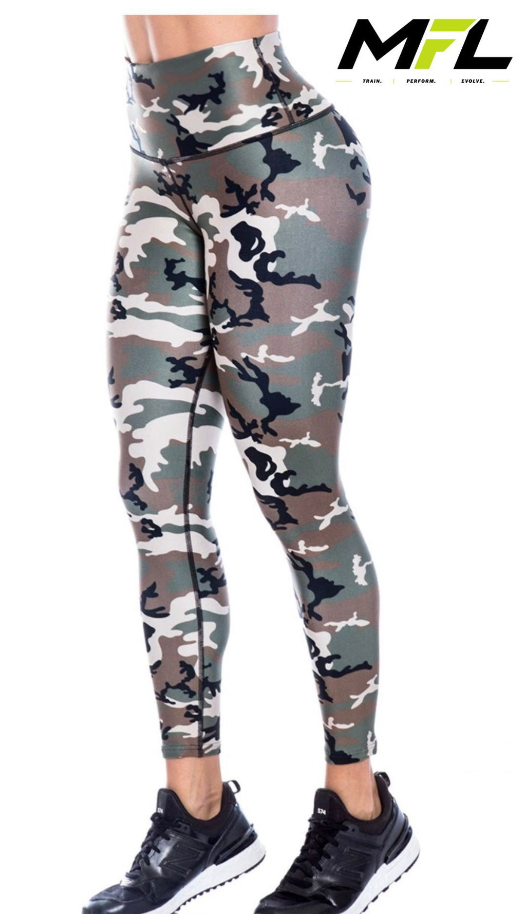 Woman wearing Urban Camo Leggings side profile 